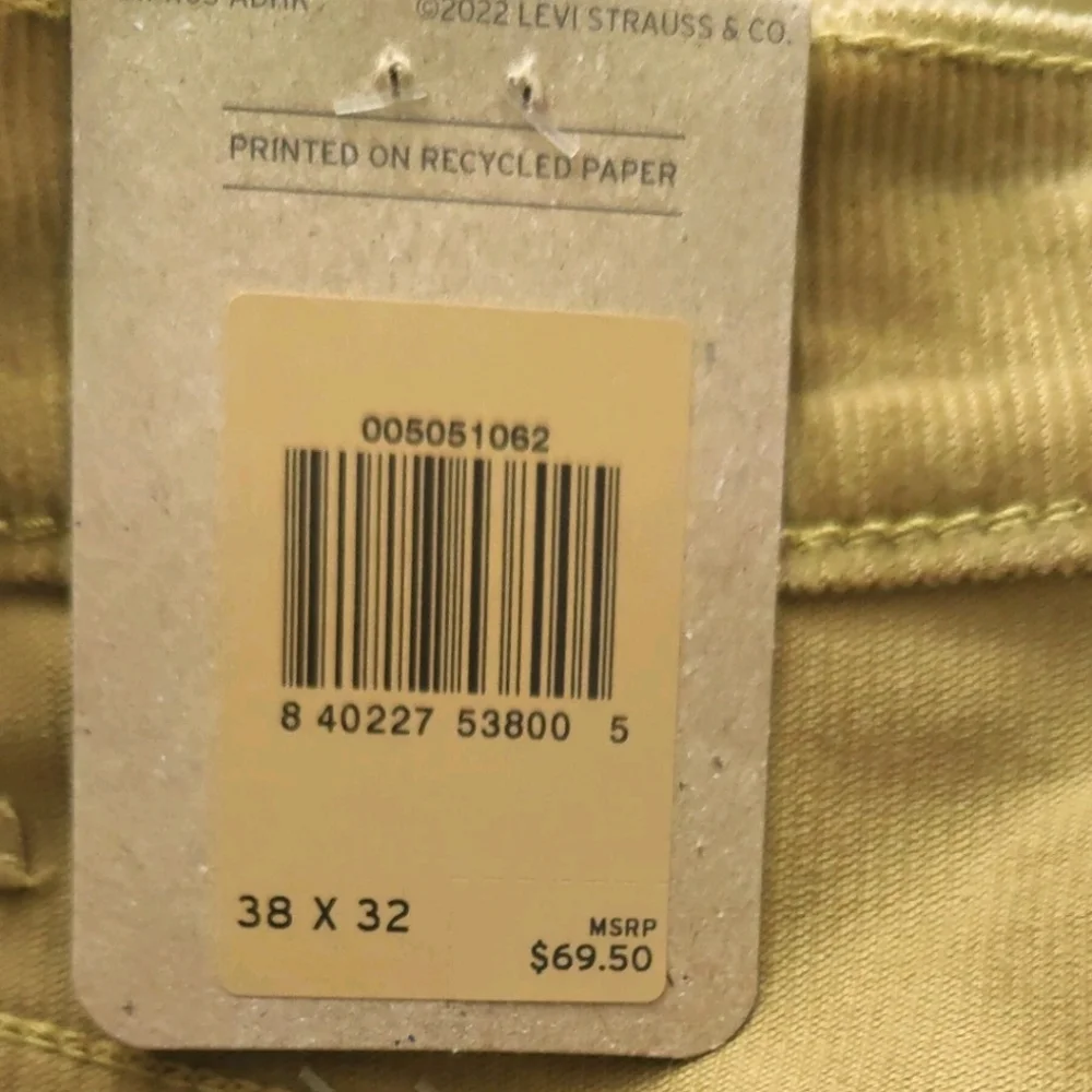Levis 505 Men’s Size 38x 32 Regular Straight Fit‎ Corduroy Jeans Khaki Pants NEW